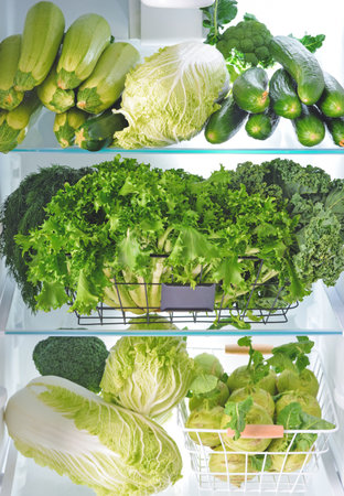 Fresh vegetables in fridge, closeupの写真素材