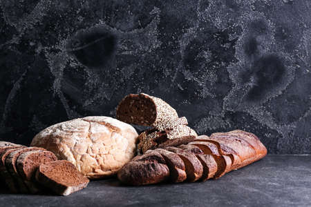 Fresh bread on dark backgroundの写真素材