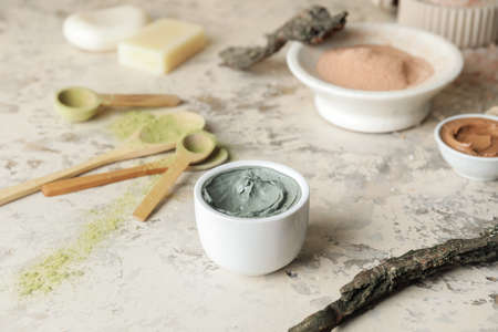 Composition with cosmetic clay on grunge backgroundの写真素材