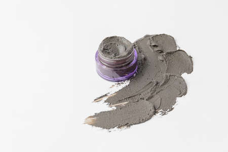 Jar with cosmetic clay on white backgroundの写真素材