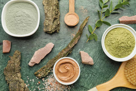 Composition with cosmetic clay on color backgroundの写真素材