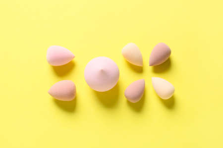 Makeup sponges on color backgroundの写真素材