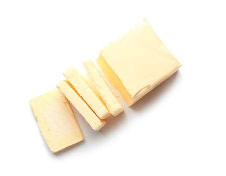 Fresh butter on white backgroundの写真素材