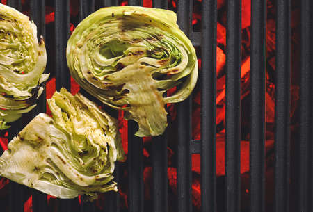 Tasty cabbage cooking on grillの写真素材