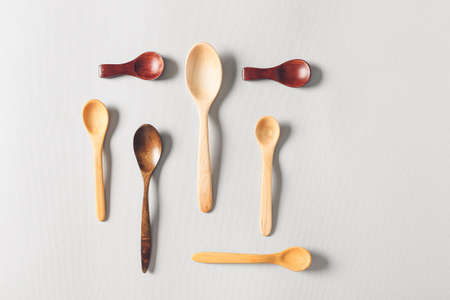 Wooden spoons on white backgroundの写真素材
