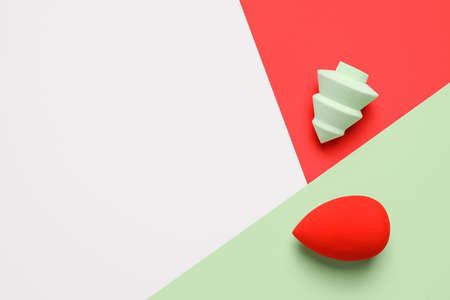 Makeup sponges on color backgroundの写真素材