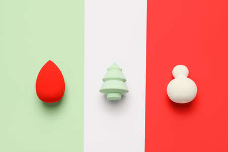 Makeup sponges on color backgroundの写真素材