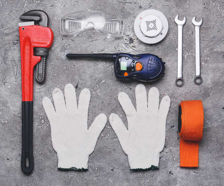 Safety equipment on grunge backgroundの写真素材