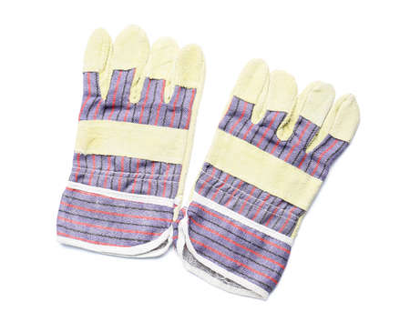 Fabric gloves on white backgroundの写真素材