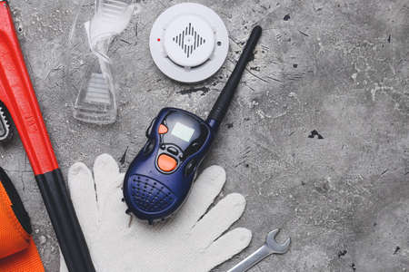 Safety equipment on grunge backgroundの写真素材