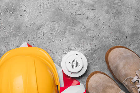 Safety equipment on grunge backgroundの写真素材