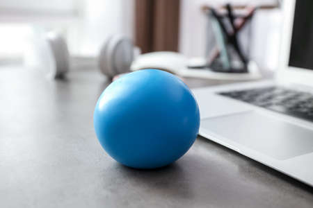 Stress ball on table in officeの写真素材