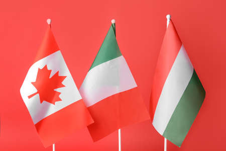 Different flags on color background, closeupの写真素材