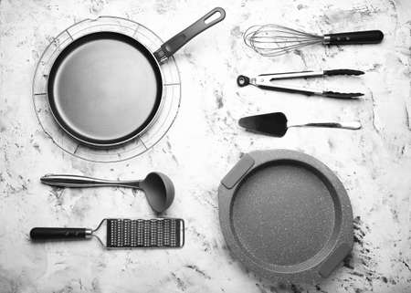 Set of kitchen utensils on light backgroundの写真素材