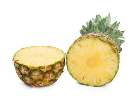 Cut fresh pineapple on white background