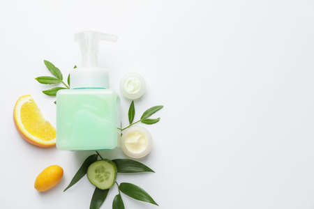 Natural cosmetic products on white background