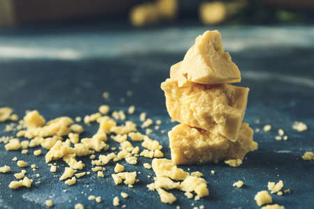 Composition with cocoa butter on color background, closeupの写真素材