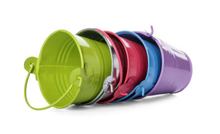 Color buckets on white backgroundの写真素材
