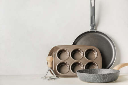 Set of kitchen utensils on white backgroundの写真素材