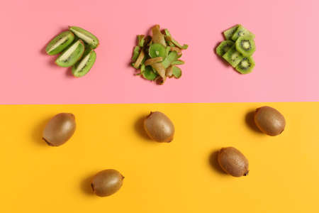 Composition with ripe kiwi on color backgroundの写真素材