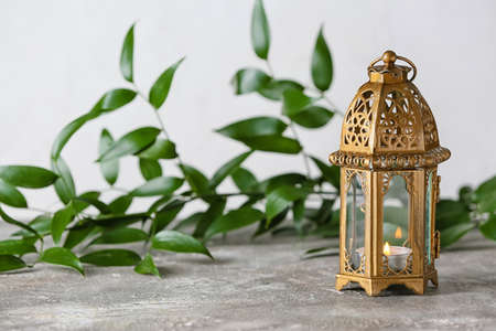 Muslim lamp on gray backgroundの写真素材