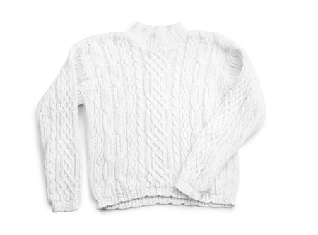 Stylish sweater on white background