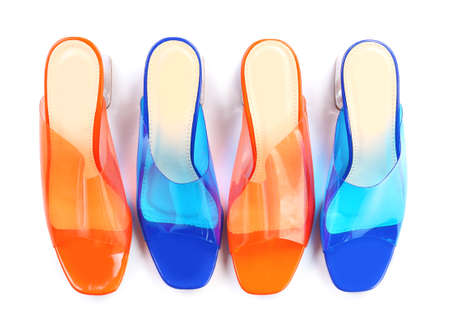 Different sandals on white backgroundの写真素材