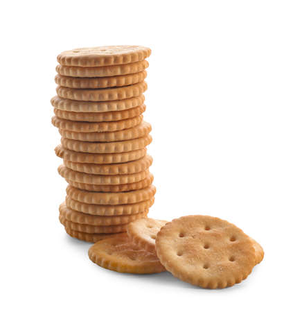 Tasty crackers on white backgroundの写真素材