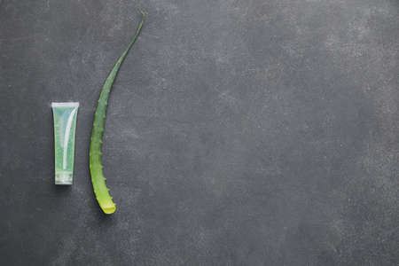 Natural gel with aloe leaf on dark backgroundの写真素材