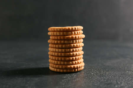 Tasty crackers on dark backgroundの写真素材