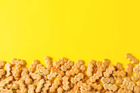 Tasty crackers on color backgroundの写真素材