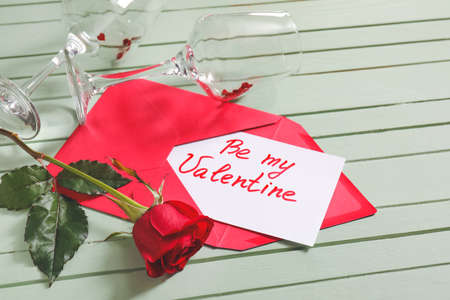 Beautiful composition for Valentine's Day on wooden backgroundの写真素材