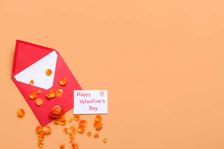 Greeting card for Valentines Day celebration on color background