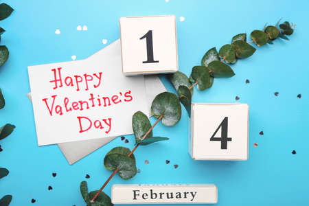 Festive composition for Valentines Day celebration on color backgroundの写真素材