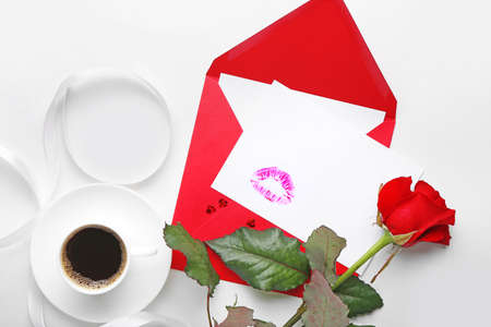 Festive composition for Valentines Day celebration on white backgroundの写真素材