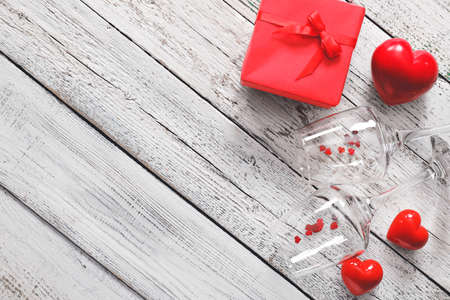 Beautiful composition for Valentine's Day on wooden backgroundの写真素材