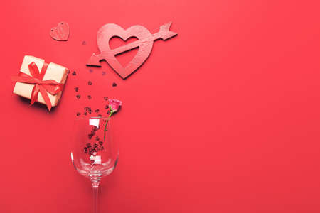 Festive composition for Valentines Day celebration on color backgroundの写真素材