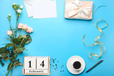 Festive composition for Valentines Day celebration on color backgroundの写真素材