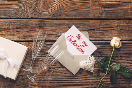 Beautiful composition for Valentine's Day on wooden background