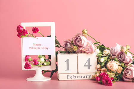 Festive composition for Valentines Day celebration on color backgroundの写真素材
