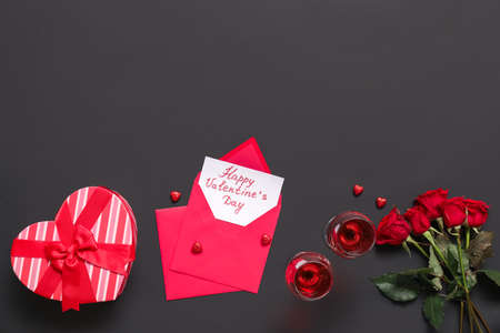 Composition for Valentine's Day on dark backgroundの写真素材