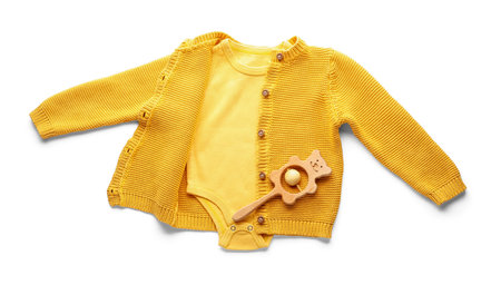 Set of baby clothes on white backgroundの写真素材
