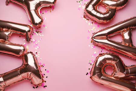 Frame made of balloons on color backgroundの写真素材