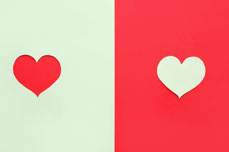 Paper hearts on color backgroundの写真素材