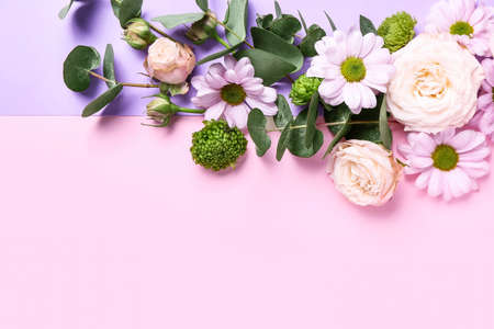 Beautiful flowers on color backgroundの写真素材