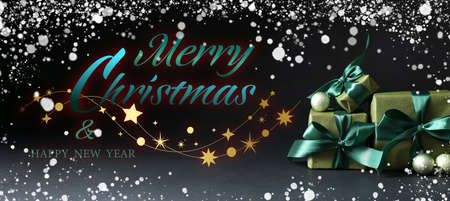 Creative greeting card for Merry Christmas and Happy New Year celebration with gifts