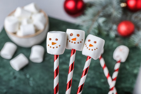 Snowmen made of soft marshmallowsの写真素材