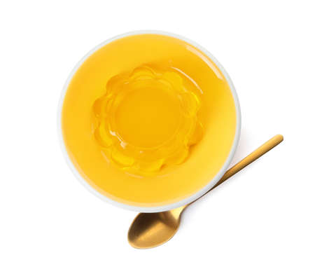 Plate with tasty jelly on white backgroundの写真素材