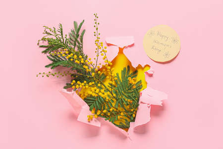 Beautiful composition for International Women's Day on color backgroundの写真素材