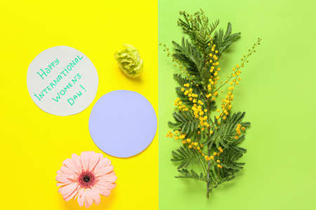 Beautiful composition for International Women's Day on color backgroundの写真素材